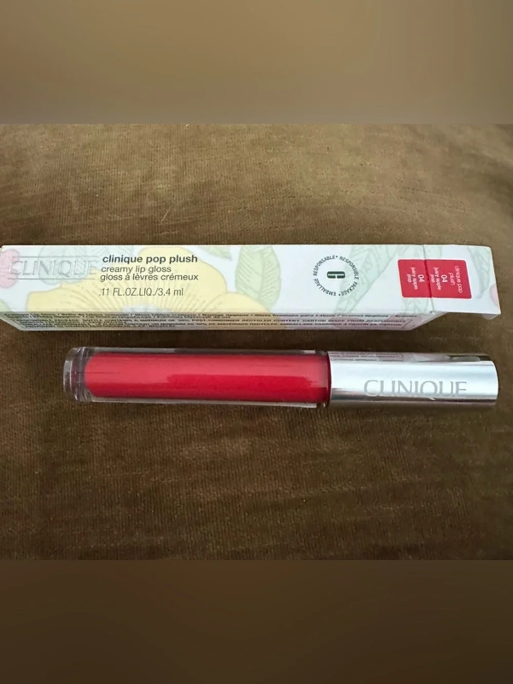 Clinique pop plush creamy lip gloss in juicy apple pop #04 New